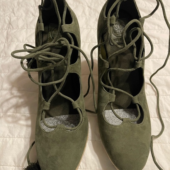 Tory Burch Heather Wedge Lace Up Espadrille Size 10 - Picture 1 of 5